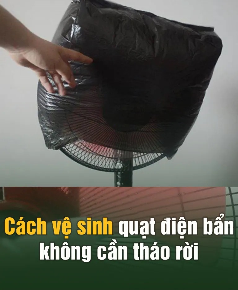 Quạt điện bẩn không cần tháo rời, cho vào túi ni lông 2 phút là sạch, bụi tự rơi xuống..