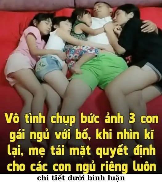 vô tình chụp được bức ảnh 3 con gái ngủ chung với bố.